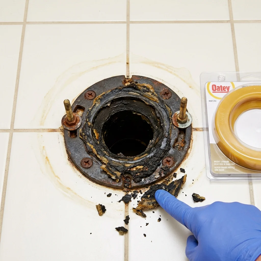 Failed wax ring showing water seepage at the base of a toilet in a Minturn, CO home